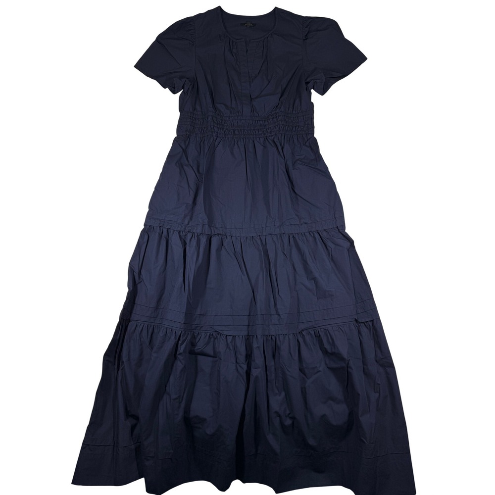 Quince Navy 100% Organic Cotton‎ Poplin Tiered Maxi Dress Large RK001-16278